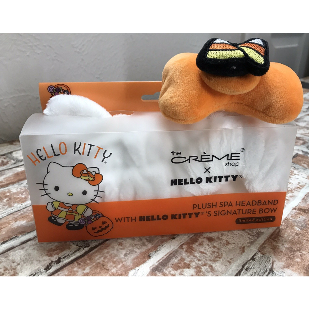 The Creme Shop Hello Kitty Halloween Plush Headband White /Orange Candy Corn Bow